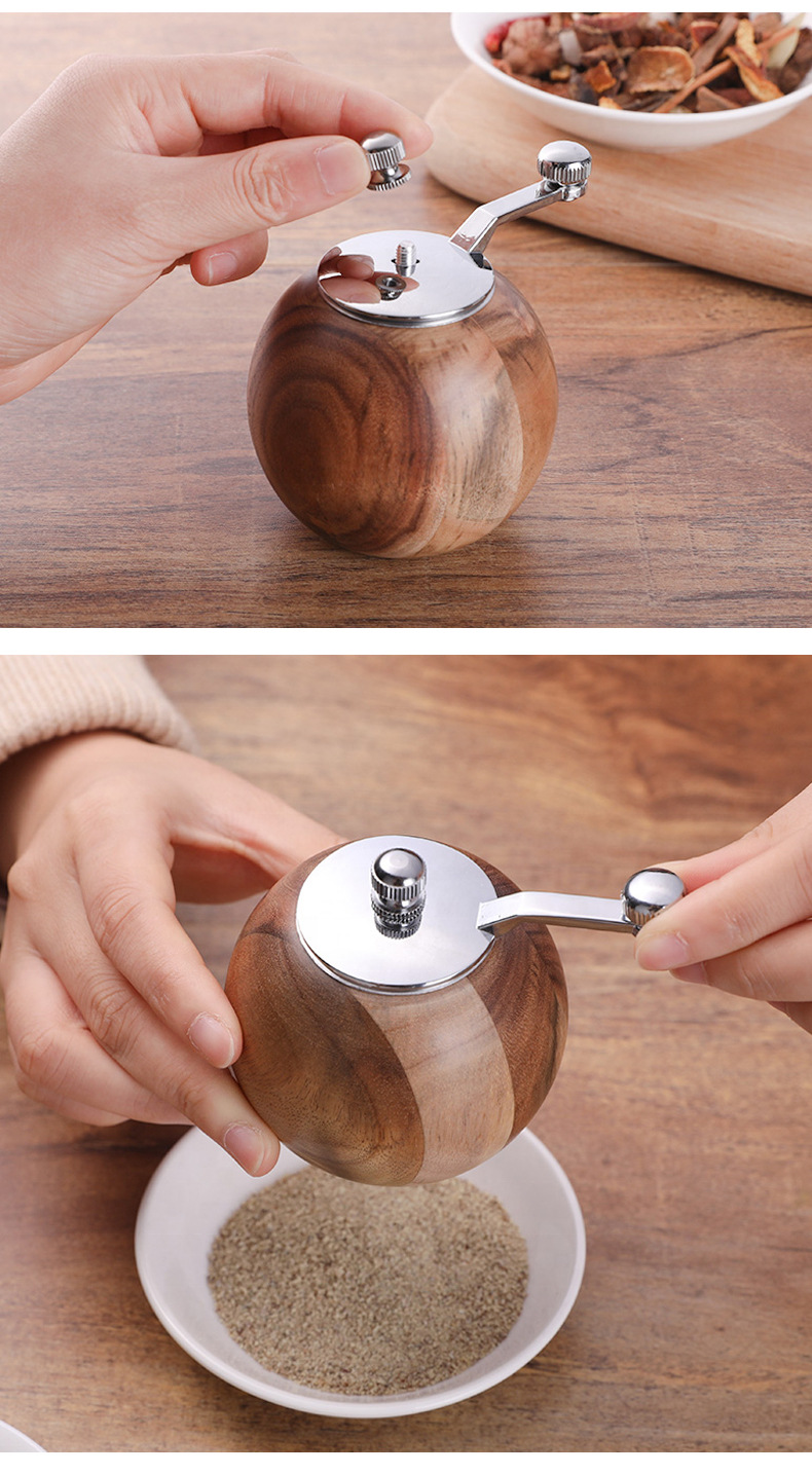 实木胡椒粒研磨器家用海盐碎调料工具手摇转式木质磨胡椒磨
