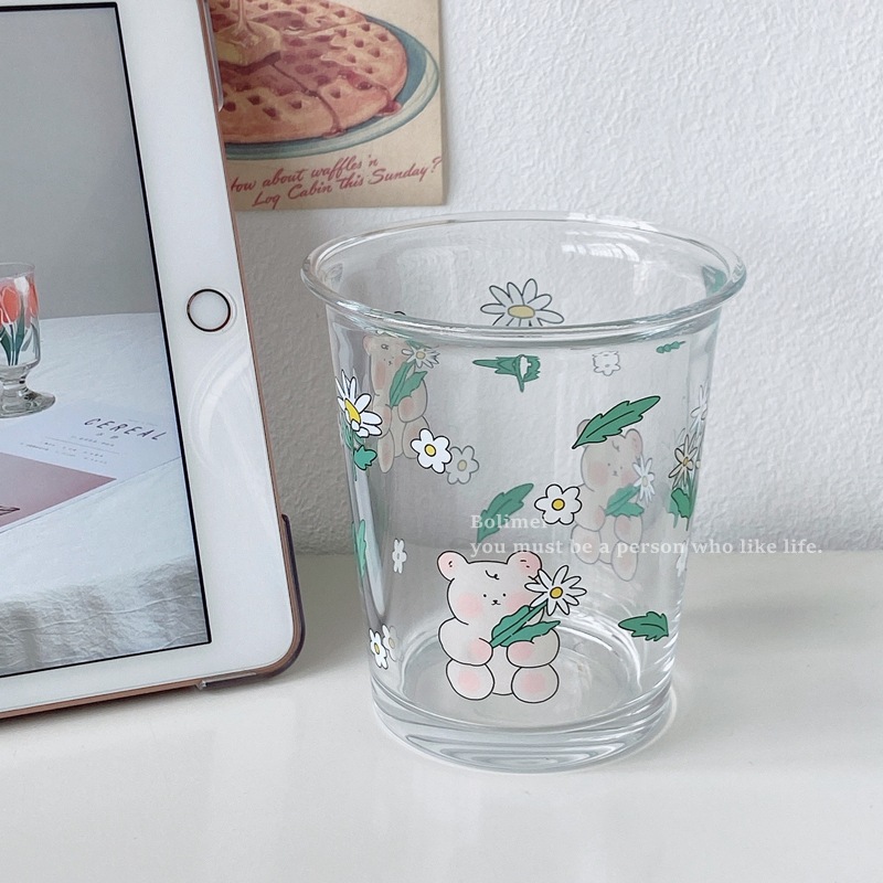 Glass Cup Daisy Bear Glass Salad Bowl Breakfast Oatmeal Bowl Fruit Bowl Glass Bowl Household Glass Bowl