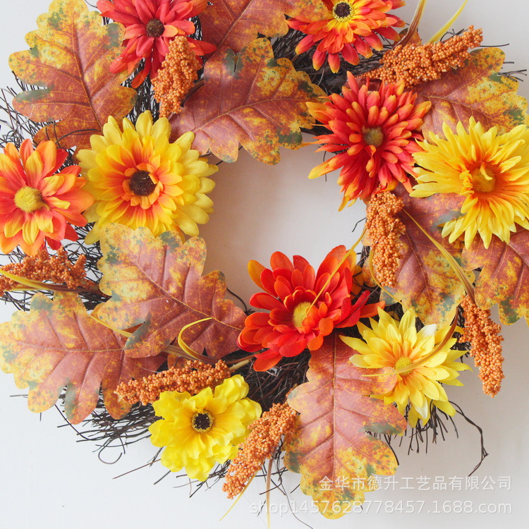 DSEN 2021 Cross-Border E-Commerce Amazon Autumn Color Thanksgiving Harvest Festival SUNFLOWER Chrysanthemum Maple Leaf Heliosphere Garland