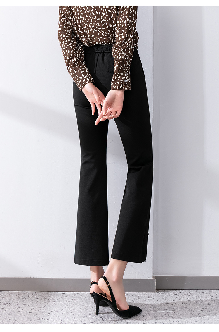 2021春季新款黑色微喇裤女九分前开叉坠感喇叭裤显瘦休闲女裤子女休闲