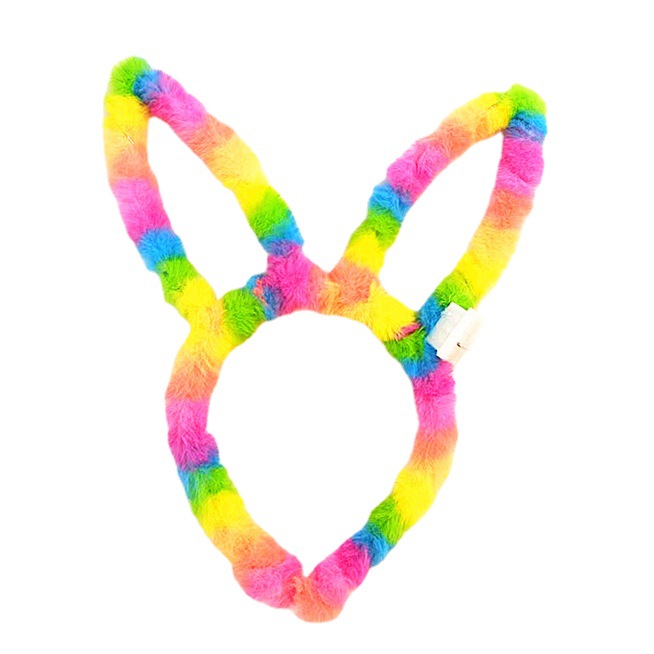 Luminous Rabbit Ears Hair Hoop Wholesale Night Market Luminous Toy Plush Rabbit Ears Headdress Colorful Headband National Day Stall