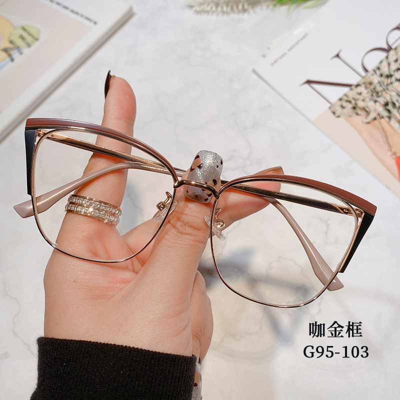 New Casual Glasses Frame Women Myopia Glasses Frame Instafamous Metal Optical Plain Cat Eye Plain Glasses