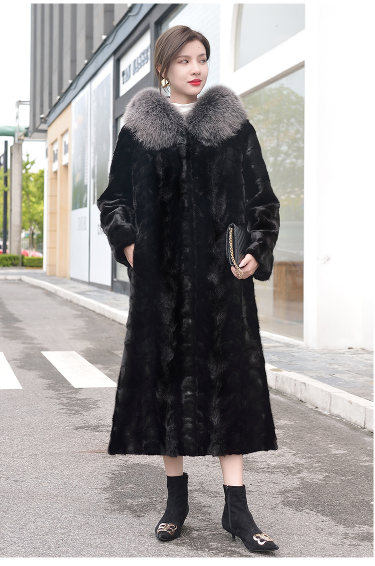 真貂皮大衣女长款连帽水貂毛拼貂女装外套海宁皮草批发新款裘皮冬