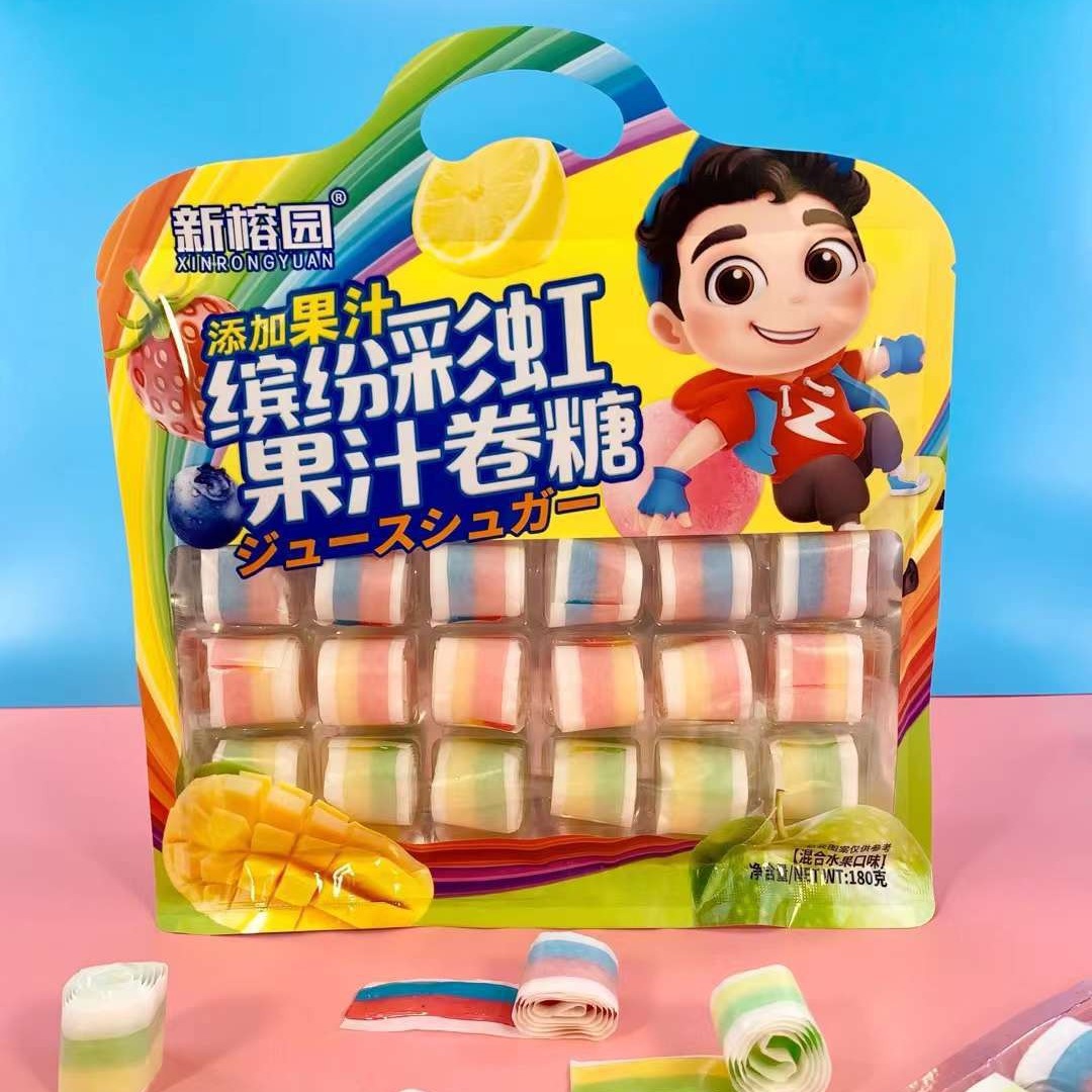 缤纷彩虹果汁卷糖180g 混合水果味卷卷糖c卷儿童怀旧零食糖果软糖