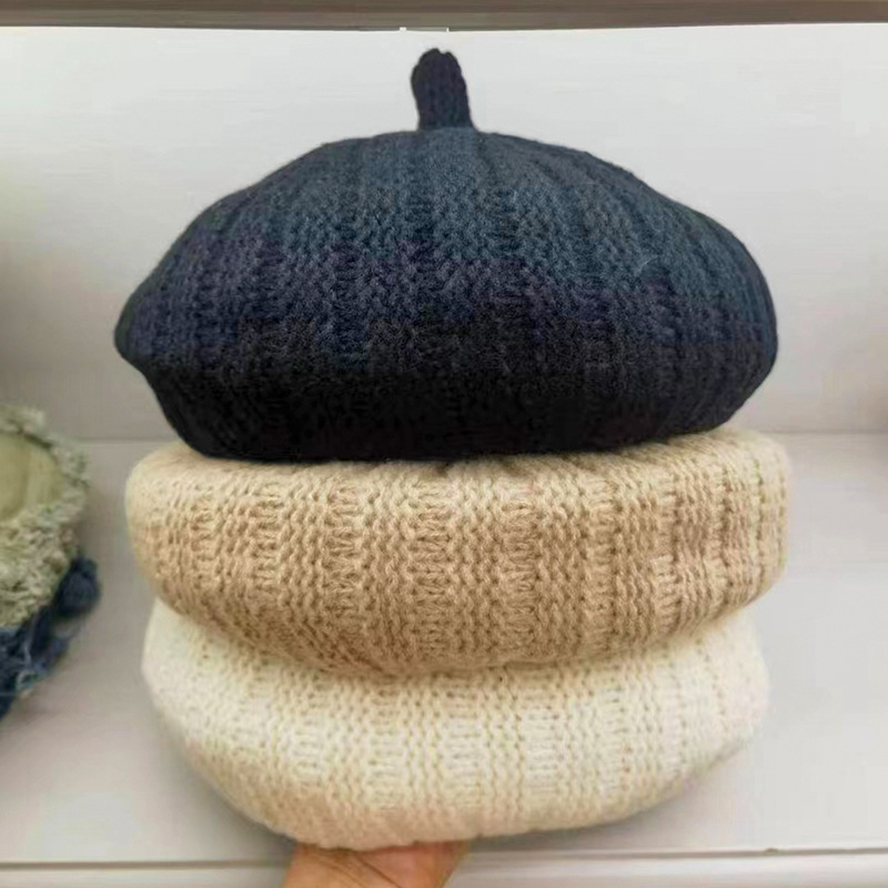 日系毛线针织贝雷帽女韩版冬季甜美百搭画家帽复古文艺青年南瓜帽
