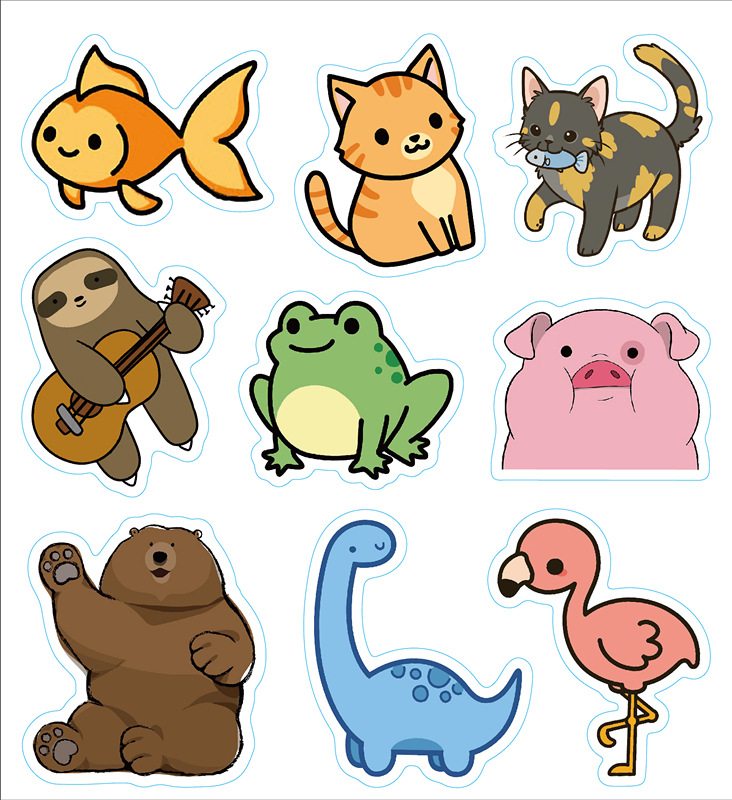 107可爱动物卡通涂鸦防晒贴画行李箱笔记本滑板车水杯贴纸