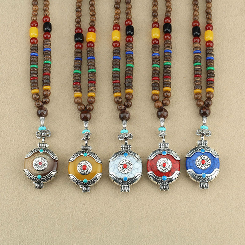 Factory Store Ethnic Style Bohemian Tibetan Necklace Men and Women All-Matching Wooden Long Sweater Chain Accessories