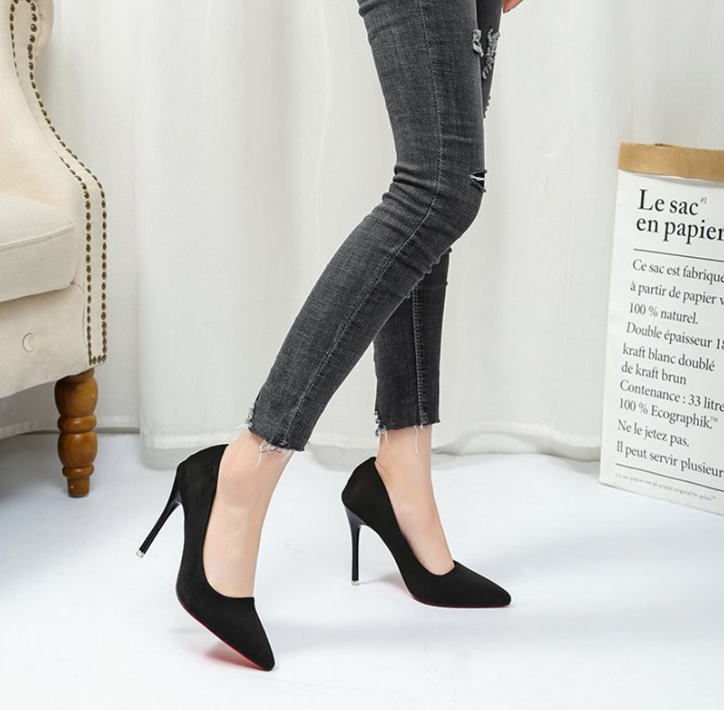 10cm高跟鞋女磨砂细跟中跟3-5cm学生礼仪韩版性感尖头工作职业单7