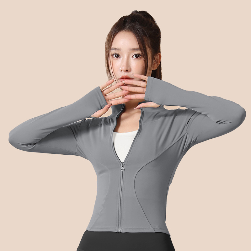 Lulu Yoga Clothes Coat Women's Tight Sun Protection with Zipper Slim Fit Running Quick-Drying Sports Workout Yoga Top Long Sleeve