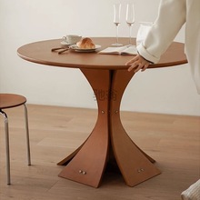 Tr北欧中古实木餐桌圆形复古桌子家用简约休闲饭桌原木洽谈桌
