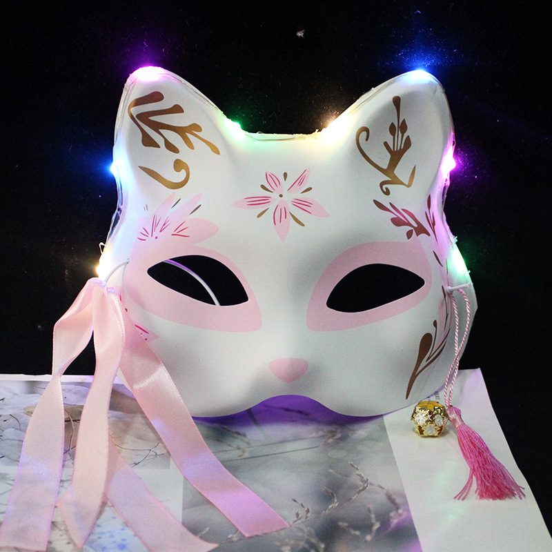 半脸猫发光狐狸面具抖音网红同款日式动漫男女猫面具地摊景区热卖