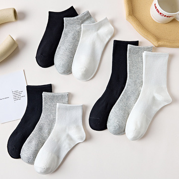 诸暨袜子男女中筒袜纯色薄款ins潮百搭黑色白色运动透气吸汗长袜