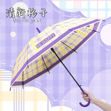 ins风日韩线条格子自动透明雨伞学生儿童伞加厚加固长柄透明伞