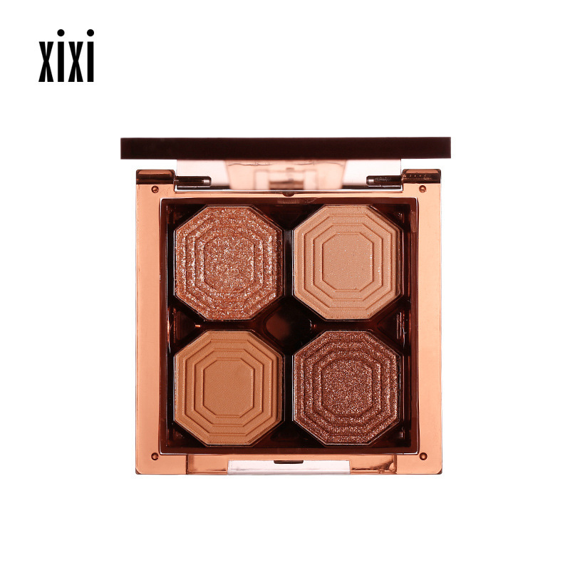 Xixi Eye Makeup Machine Four Color Eyeshadow Palette Mini Small Eye Shadow Plate Summer Matte Daily Shimmer Matte Earth Brown