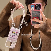 韩系可爱猫咪卡套适用苹果15promax手机壳iphone14插卡13女12挂绳