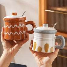 创意马克杯日式复古陶瓷杯子带盖办公室咖啡杯茶水杯实用礼品礼物