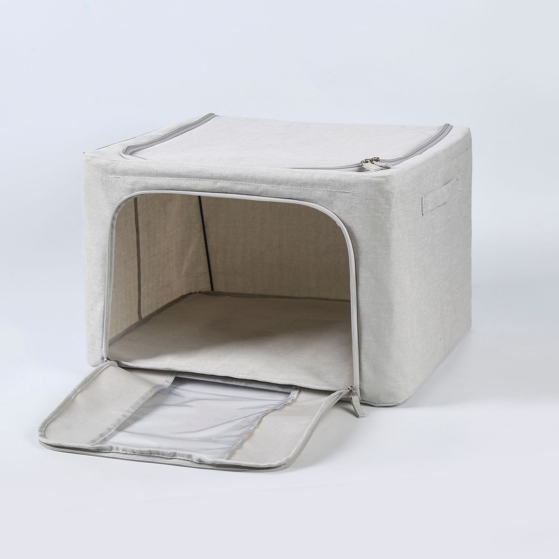 小号布艺收纳箱可折叠带视窗储物箱衣物棉被百纳箱搬家整理箱批发