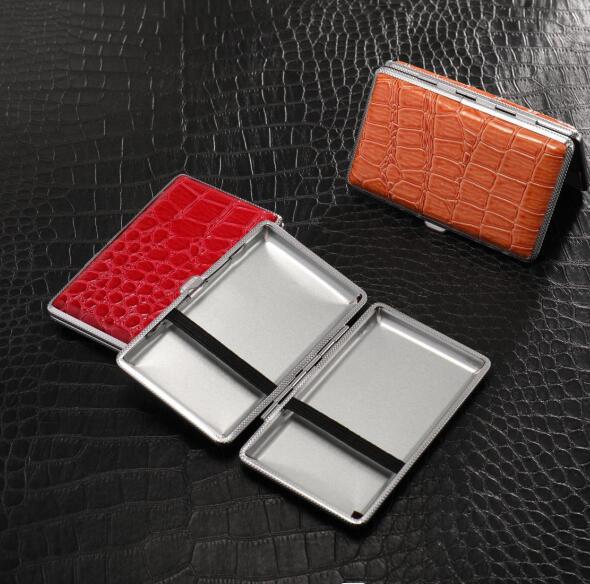 New 5.5mm Fine Counts Lengthened Cigarette Case 20 Pcs Fashion Metal Leather Ultra-Thin Flip Source Factory Wholesale