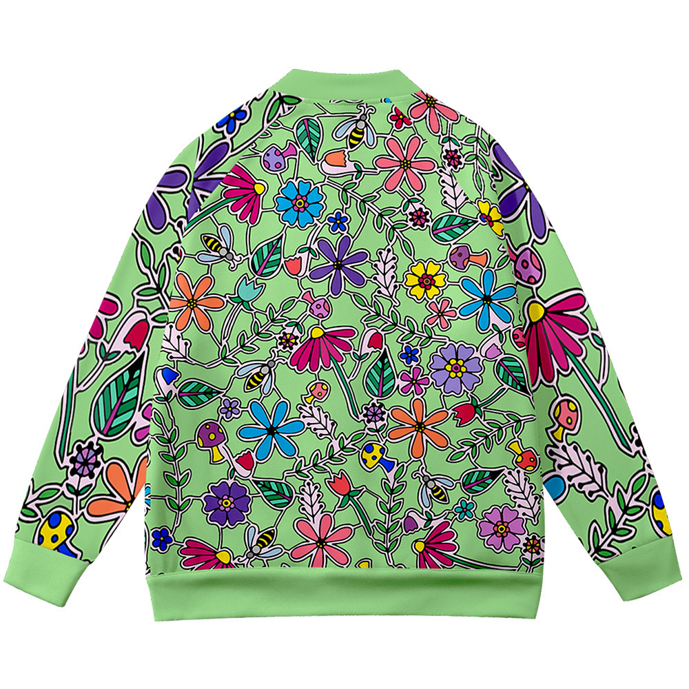 2021春秋季外套男开衫运动棒球服碎花图案3d印花休闲宽松男式卫衣