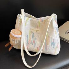韩系条纹休闲新款单肩托特包水桶包百搭高级感包包女时尚腋下