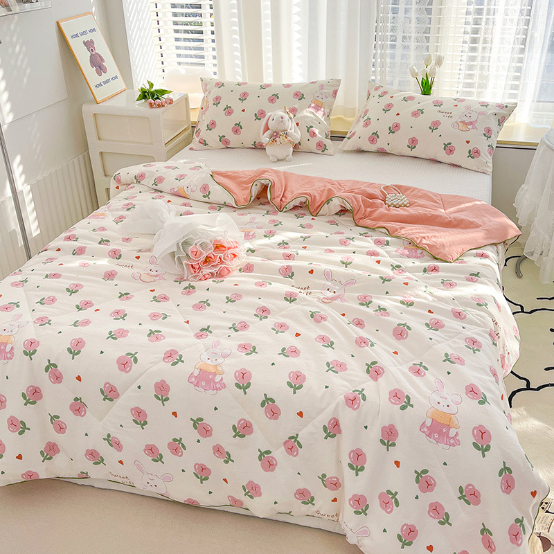 Wholesale Washed Cotton and Linen Double-Layer Yarn Soybean Quilt Winter Quilt Four Seasons Universal Summer Blanket Children Student Gift Airable Cover