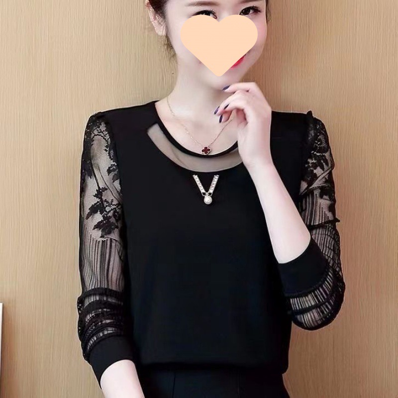 2024秋装雪纺衫长袖女新款韩版宽松百搭气质蕾丝仙雪纺上衣女装