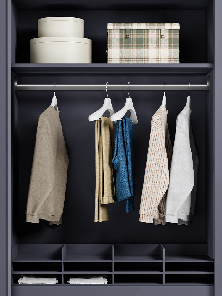 静音衣帽间加厚灰色挂衣杆衣柜方形衣杆衣橱顶装法兰侧装衣通挂杆