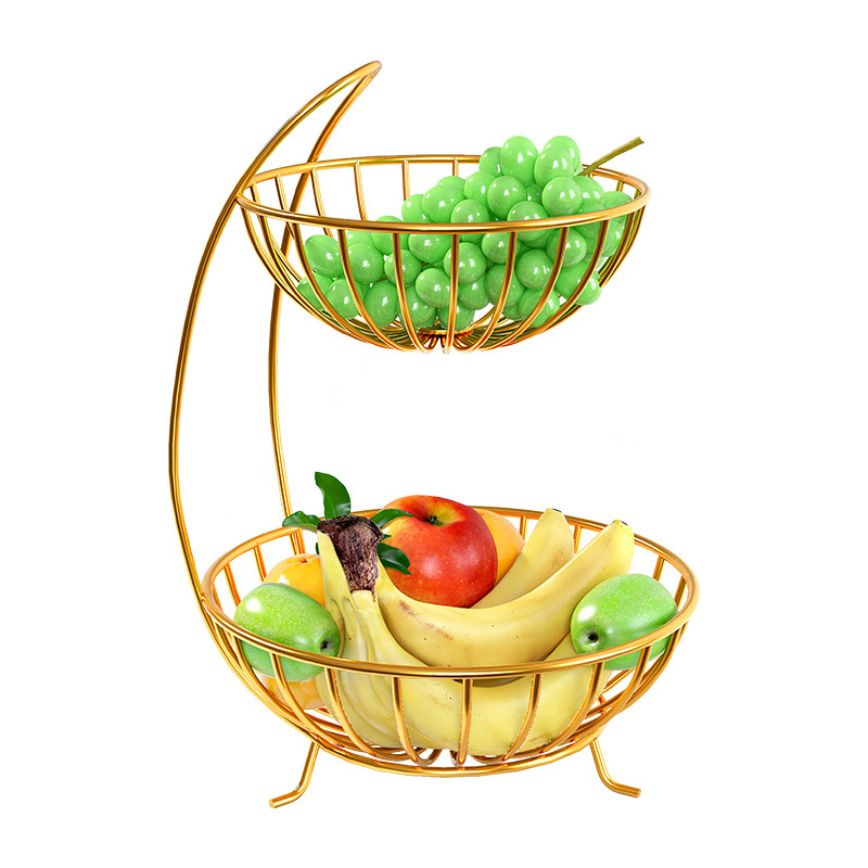 Wrought Iron Double Deck Fruit Plate Living Room Home Fruit Basket Storage Basket Fruit Plate Modern Simple Coffee Table Candy Snack Dish