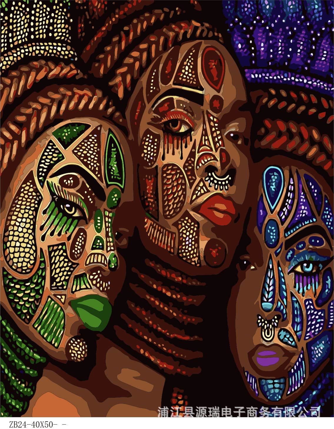 diy数字油画装饰画无框画现货油画非洲女人涂色画手绘画厂家直销