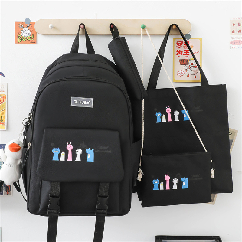 Backpack Four-Piece Set Primary School Student Backpack Fashion Large Capacity Junior High School Student Campus Backpack Simple after Class Tuition Bag