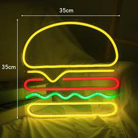 汉堡霓虹灯跨境电商代贴标签发光灯牌图案气氛装饰灯牌