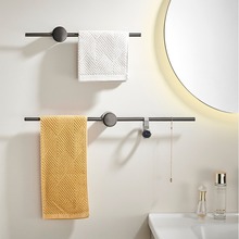 枪灰色毛巾杆全铜毛巾架极简单杆浴巾架轻奢卫生间浴室挂架壁挂式