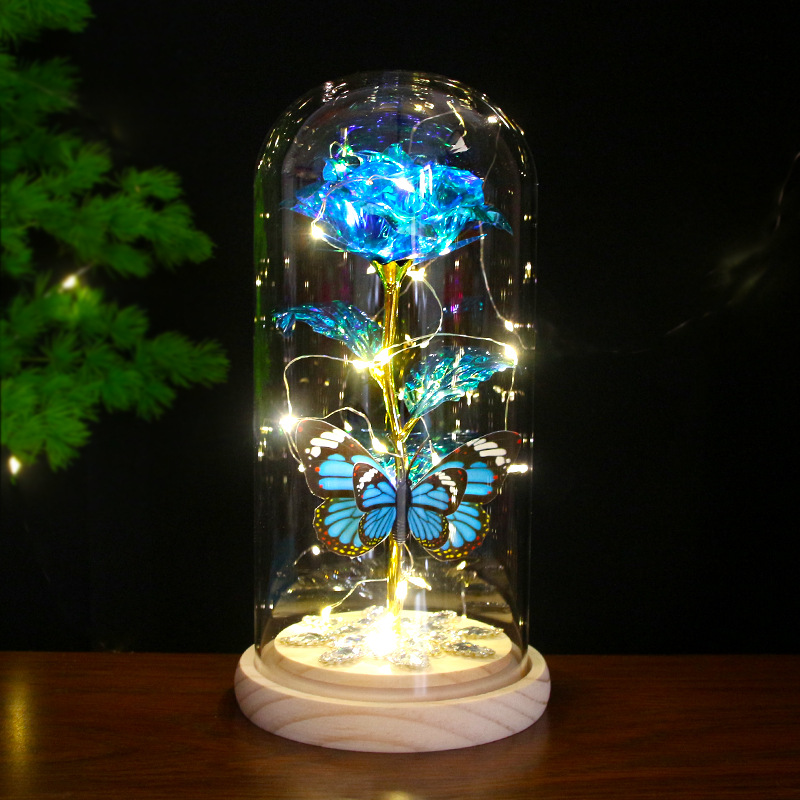 520 Valentine's Day Gift Wholesale New LED Light Luminous Glass Cover Rose Flower Lamp Gold Foil Flower Butterfly for Girlfriend