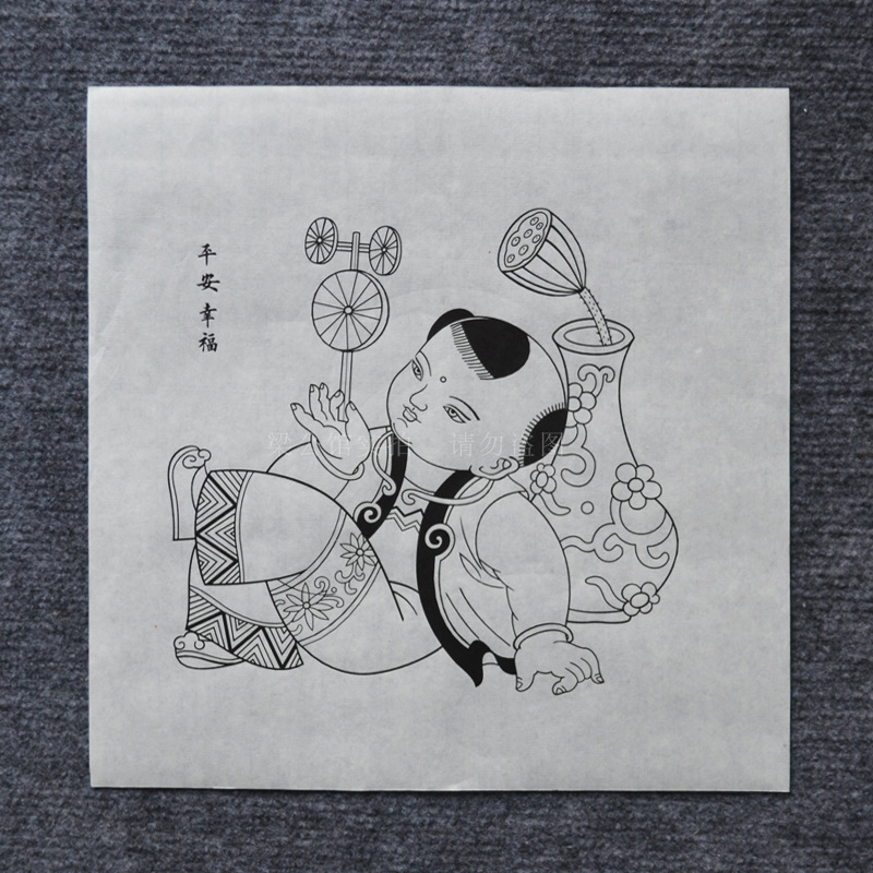 空白diy年画涂色线稿学生课堂活动潍坊杨家埠木版年画手工印制