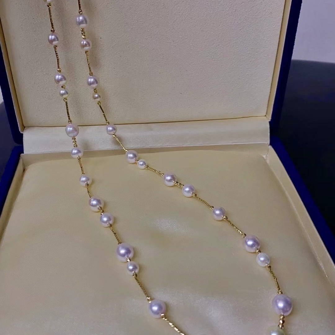 项链6-9海水akoya毛衣链粉光akoya圆珠气质珍珠锁骨链