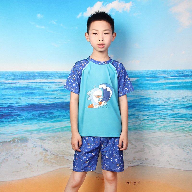 Children's Swimsuit Boys' Swimming Trunks Middle and Big Children Boys' Two-Piece Swimsuit Baby 2022 New Summer Swimming Equipment Set