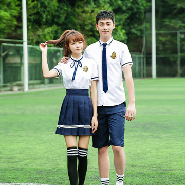 夏季中学生校服毕业班服小学生初高中生日韩学院风衬衫百褶裙套装