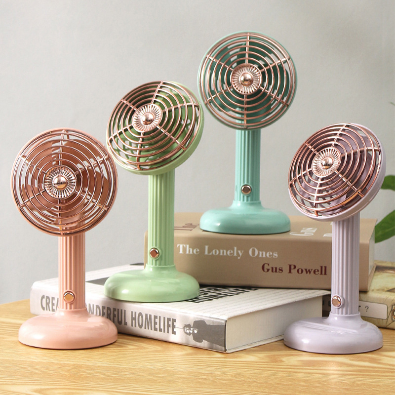 Angle Adjustable Retro Little Fan USB Charging Three Gear Wind Belt Base Bracket Summer Dormitory Desktop Electric Fan