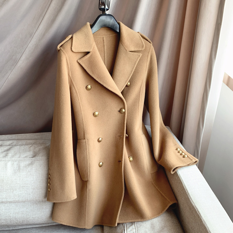 2024秋季新款山羊绒羊毛 帅气英伦范双面羊绒大衣女批发h19dd2055