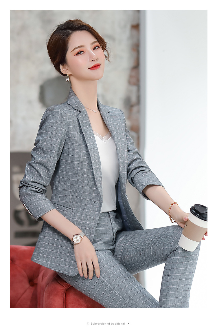 格子小西装套装女休闲职业装2021年春秋新款韩版修身女士西服外套