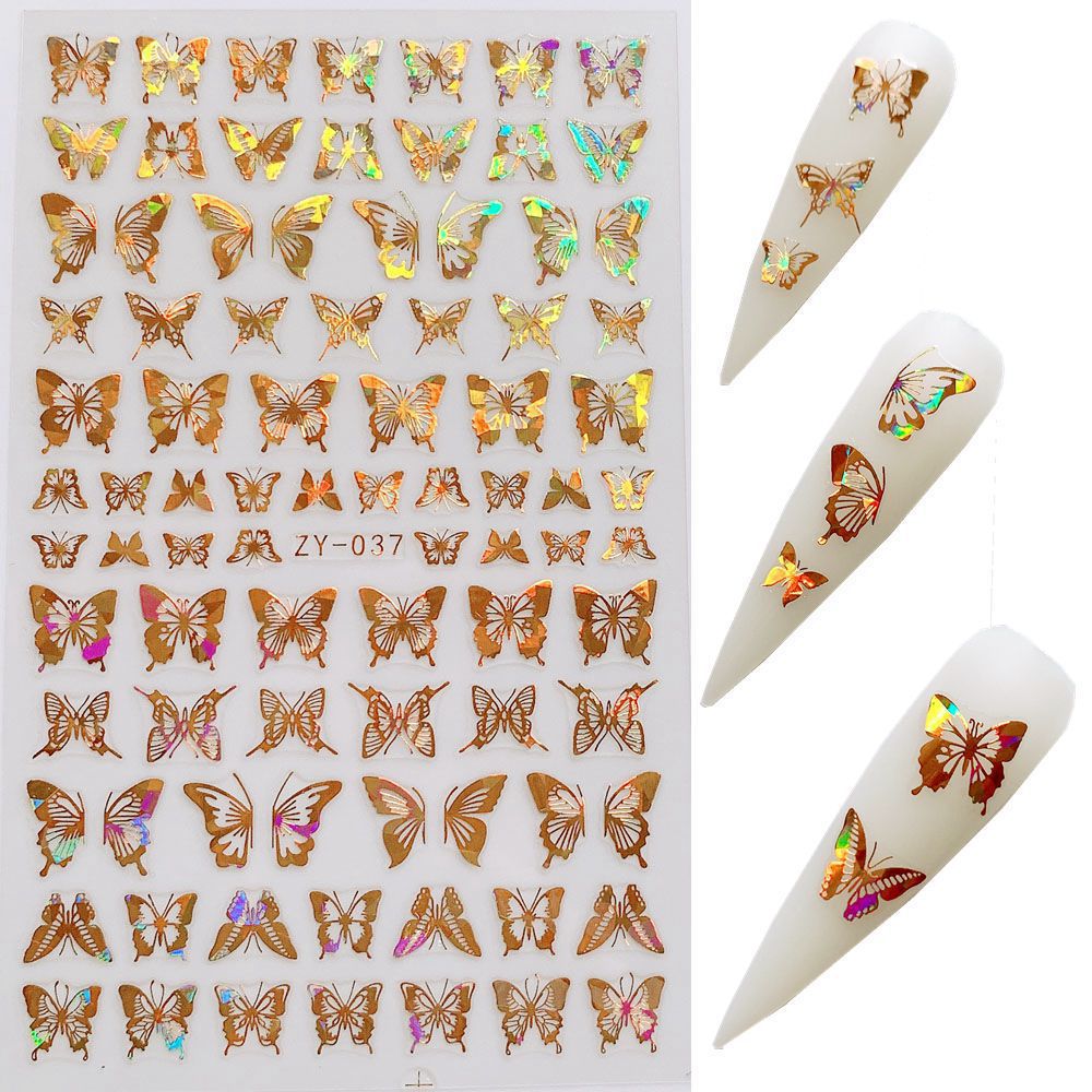 Cross-Border Hot ZY Butterfly Nail Stickers Paper Simulation Bronzing Laser Butterfly 3D Nail Decals Stereo Nail Stickers