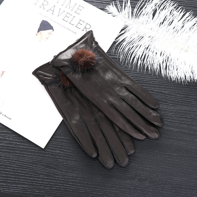 Factory Direct Sales Women's Solid Color Sheepskin Gloves Wind and Cold Proof Leather Gloves Winter Warm keeping Gloves