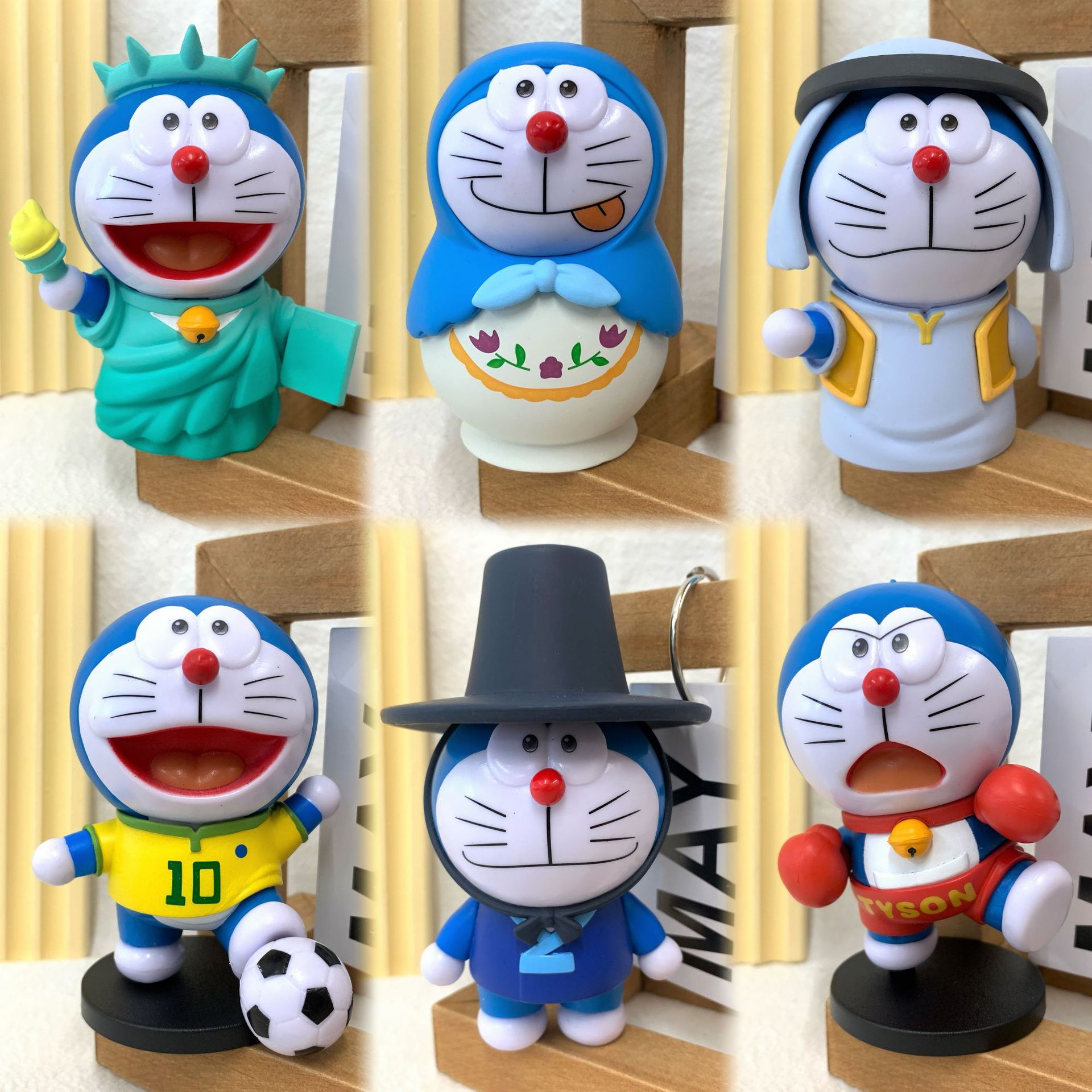 6款国家叮当公仔手办哆啦a梦蓝胖子环游世界系列扭蛋机模型摆件-阿里