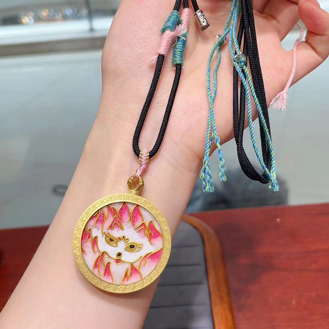 掐丝珐琅彩手绘填砂九尾狐唐卡项链挂件吊坠-阿里巴巴