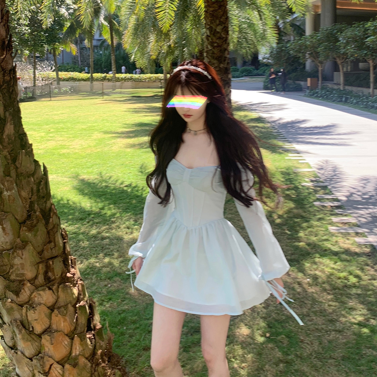 22夏季网红美人鱼公主/春夏装新款蓝色短款收腰鱼骨连