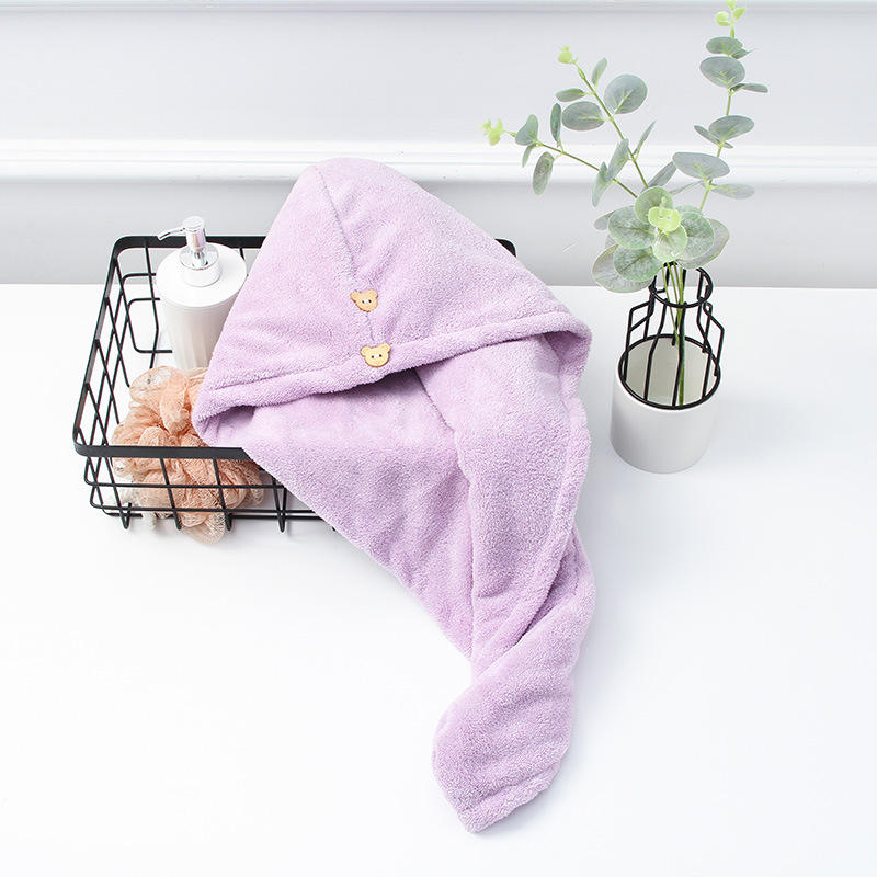 厂家定制双层珊瑚绒浴帽柔软吸水干发帽女士加厚浴帽刺绣logo批发