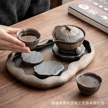 铁釉鎏金茶具套装家用二人便携日式复古陶瓷功夫茶杯茶盘小套礼盒