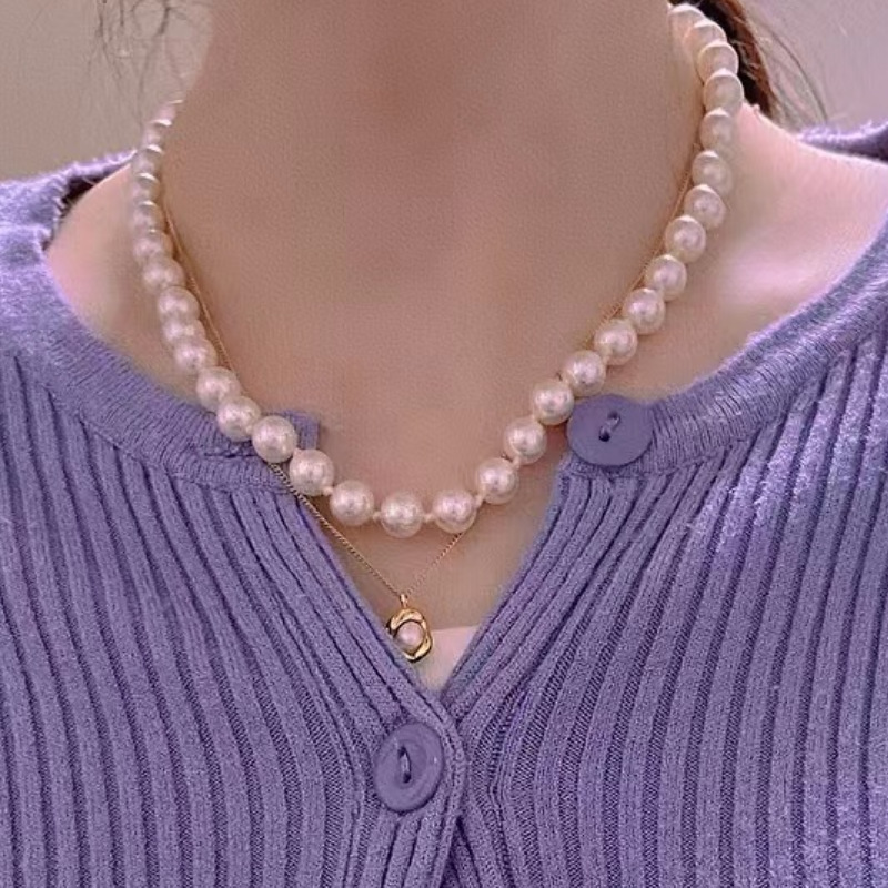 Shijia Pearl Necklace Ornament Women's High-Grade Exquisite Sweater Chain Retro Temperament Wild Niche Clavicle Chain Wholesale