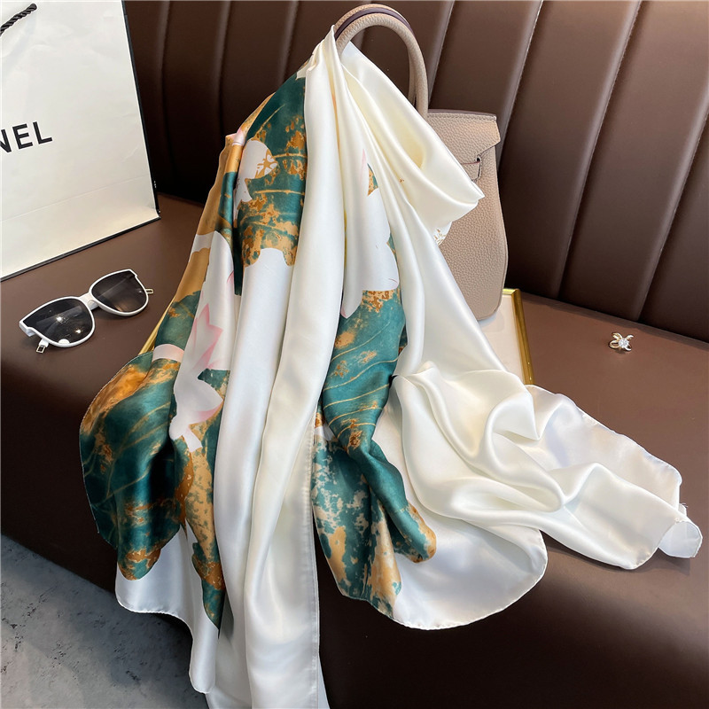 Best-Seller on Douyin Affordable Luxury Style Silk Scarf Women's Outer Wear Spring and Summer New Artificial Silk Fashion Flower Sunscreen Scarf Shawl