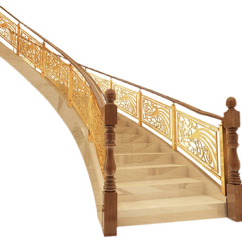 酒店铝合金弧形实木楼梯扶手别墅旋转铜护栏轻奢家用栏杆欧式